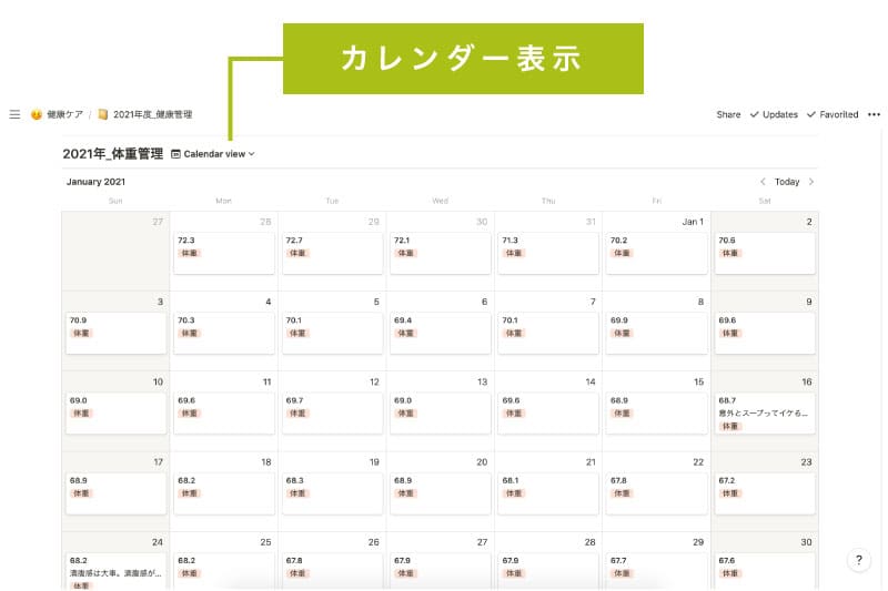 notionカレンダー表示